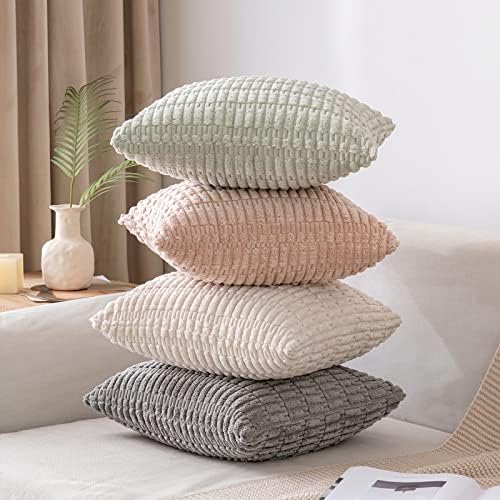 MIULEE Corduroy Decorative Throw Pillow Covers 20x20 Light Green Pack of 2