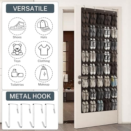 40-Pocket Over the Door Shoe Organizer - Large Mesh Pocket Hanging Shoe Organizer,Behind the Door Shoes Storage Holder Hanger (Coffee color)