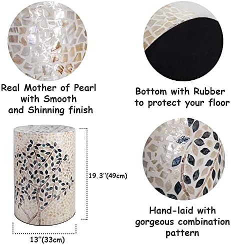 PEMAR Mother of Pearl Tree of Life End Table, 13" Round Accent Side Table