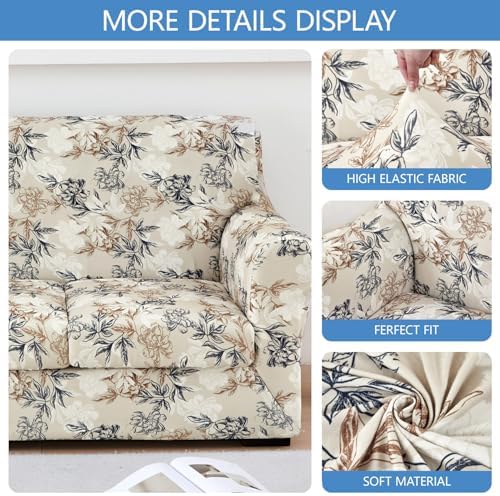 Stretch Printed Sofa Cover Couch Covers, 4-PieceLoveseat Slipcovers with 2 Separate Cushion Cover & 1 Pillow Case, Washable Soft Spandex Furniture Protector for Living Room(Loveseat, Flower)