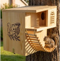 Squirrel House 16.5" Large Heavy Duty Weatherproof Solid Wood Squirrel Nesting Box with Porch, Climbing Ladder & Anti-Predator Latch, Fun Family DIY Assembly Kit Gift, Backyard Outdoor Decor
