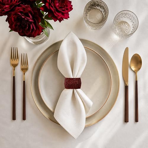 COTTON CRAFT Glitz Handmade Beaded Napkin Rings - Set of 12 - Burgundy