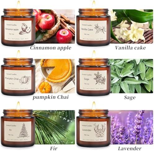 6-Pack Jar Scented Candles for Home Scented - Home Decorative Candles Gift Set, 3.5oz Soy Wax Candles for Living Room, Bathroom, Kitchen, Housewarming Gifts & Birthday Presents
