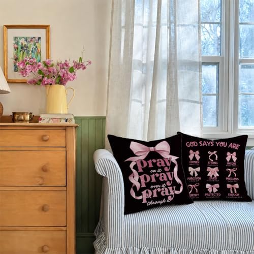 Black and Pink Room Decor Pillow Cover 18x18 Set of 2