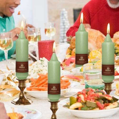 NJAO HOO Light Green Short Taper Candle 5 Inch Candlesticks Unscented Dripless Tapered Candle Set for Home Decor Wedding Party Dinner Candles, 4 Pack