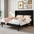 SHA CERLIN Full Size Velvet Bed Frame, Tufted Wingback Headboard, Black