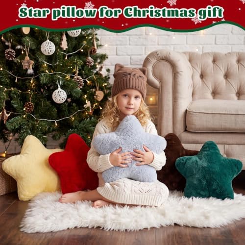 Soaoo 5 Pcs Star Fluffy Pillow Star Shape Pillow, Christmas Earth Tones