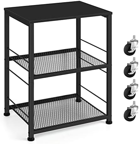 OYEAL Black Night Stand Industrial End Table with Storage Shelf Narrow Side Table for Small Spaces, Farmhouse Bedside Table for Living Room Bedroom, Stable Metal Frame (Black)