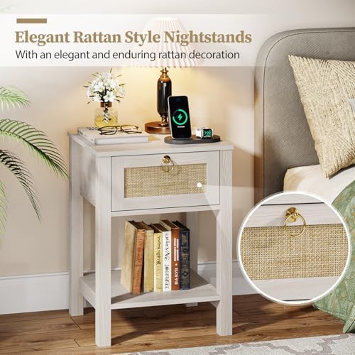 Eclatara Rattan Nightstand Set of 2 with Rattan Decor Drawer