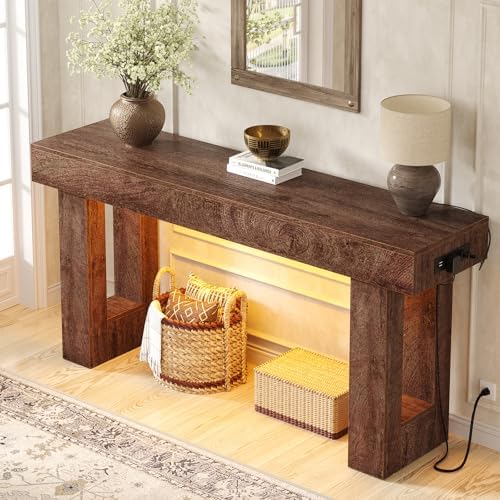 Unikito 63" Console Table with Sensor Light & AC Outlets with USB-C Ports