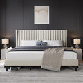 Yaheetech King Bed Frame with Headboard, Ivory Channel-Tufted Platform