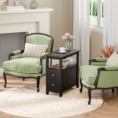 ZENY Narrow End Table Set of 2 Side Table with Drawer and Open Shelf Sofa Table for Living Room Bedroom, Small Table for Bedside, Couch