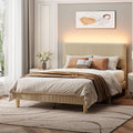 Bestier Full Size Bed Frame with Adjustable Headboard,LED Light,Taupe