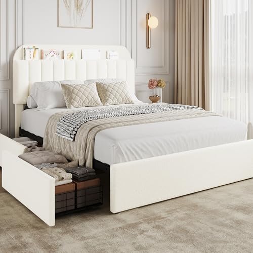 GarveeHome Full Bed Frame, Platform Bed with Storage Headboard & Drawers