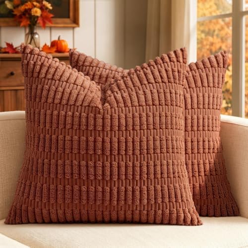 MIULEE Fall Decorative Throw Pillow Covers 12x12 Dark Rust Pack of 2