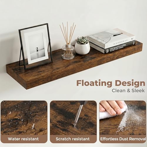 30 Inch Floating Shelves for Wall, 8"D Wood Storage Shelves, Brown Finish
