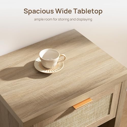 SICOTAS Nightstands Set of 2 Rattan Night Stand with Drawer 19.7" Wide