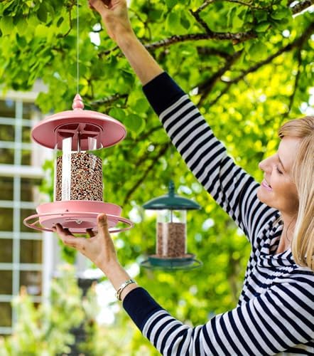 Metal Roof Bird Feeder for Outdoor - Pink