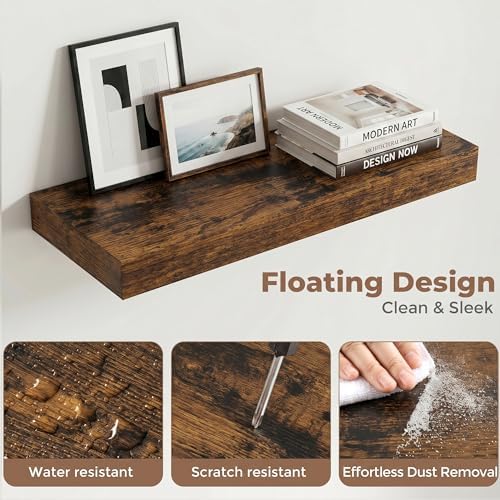 20 Inch Floating Shelves for Wall, 8"D Wood Storage Shelves, Brown Finish
