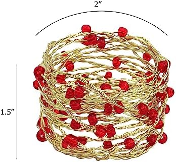 COTTON CRAFT Christmas Napkin Rings - 8 Pack Beaded Metal Twine Napkin Ring