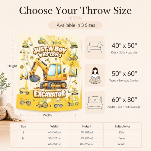 Excavator Blanket Gifts, Kids Construction Truck Blankets for Boys