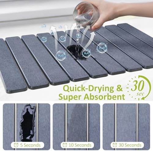Large Foldable Stone Dish Drying Mat for Kitchen Counter -Dark Gray 24"×16"