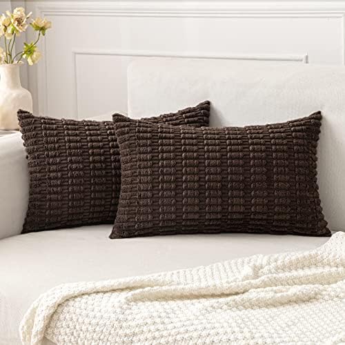 MIULEE Lumbar Corduroy Decorative Throw Pillow Covers 12x20 Dark Brown