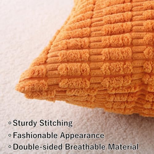 2 Pack Corduroy Decorative Throw Pillow with Inserts, 18x18 Inch Soft Boho Throw Pillow, Square Striped Throw Pillows for Couch, Bed, Sofa Decor