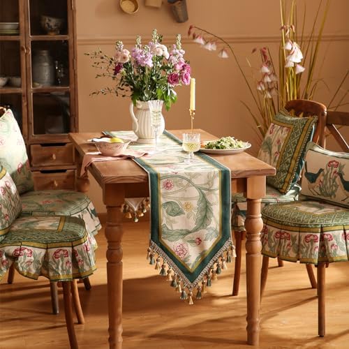 patdrea Designer Vintage French Green Floral Table Runner,12"X87"