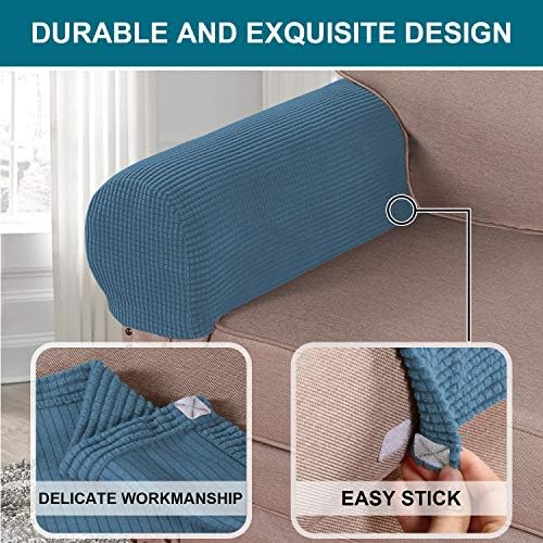 Turquoize Stretch Armrest Covers for Chairs and Sofas Couch Arm Covers for Sofa Spandex Jacquard Armrest Cover Anti-Slip Furniture Protector Armchair Slipcovers for Recliner Set of 4, Dusty Blue