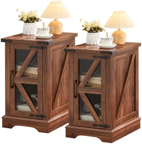 Joaxswe Narrow Night Stand Set 2 with Glass Barn Door