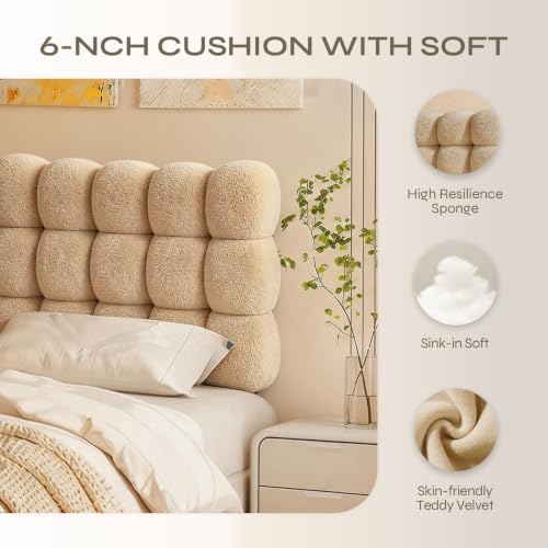 Pinmoco Twin Cloud-Shaped Upholstered Headboard, Teddy Fleece Light Brown