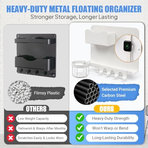 Metal Bedside Wall Shelf, No Drill Floating Bedside Shelf Wall Organizer