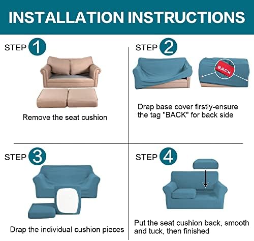 Turquoize 3 Piece Sofa Covers for 2 Cushion Couch Sofa Slipcover Soft Couch Cover for Dogs-Washable Sofa Furniture Covers with 2 Individual Cushion Covers (2 Cushion Sofa, Storm Blue)