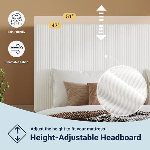 Allewie Full Bed Frame, Corduroy Tufted Headboard, White