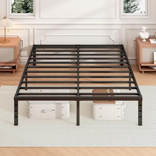 Hafenpo 16 Inch King Bed Frame - Sturdy Metal Platform King Size, No Box Spring Needed, Heavy Duty, Easy Assembly, Strong Bearing Capacity, Under Bed Storage, Black