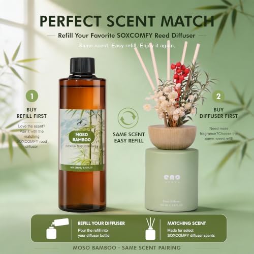 Diffuser Oil Refill, 250ml / 8.45 fl oz, MOSO Bamboo - Reed Diffuser Oil Refill for Home Fragrance, Scented Oil for Reed Diffuser Bottles, Bamboo, Musk & Cypress Notes