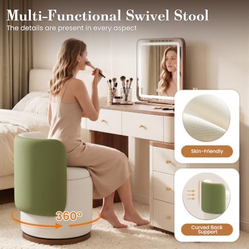 Ottoman with Storage, Round Vanity Stool with Back