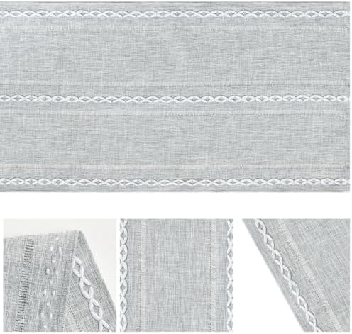 Artoid Mode Grey Rustic Cotton Linen Table Runner, Seasonal Embroidered Hollow Kitchen Dining Table Decoration for Home Party Decor 13x36 Inch