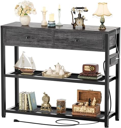 Ecoprsio 32" Small Entryway Table with Outlets, Console Table with Drawers
