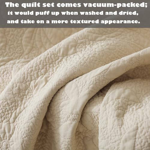 Brandream Beige Scalloped Edge Throw Quilt Cotton 47 X 60 Inch Quilted Throw Blanket for Bed Couch Daybed Decorative Throw Blankets