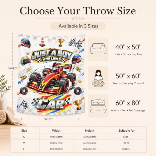 Racing Car Blanket for Boys, Blanket Gifts for Kids Car Lovers