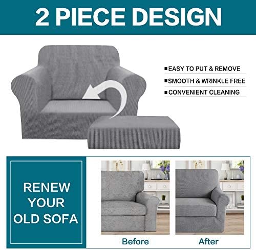 Turquoize 2 Piece Chair Covers Chair Slipcovers for Living Room Armchair Sofa Covers Chair Couch Cover with Arms Washable Furniture Protector for Chairs Feature Thick Jacquard Fabric (Chair, Dove)