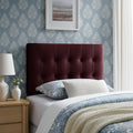 Modway Emily Twin Size Performance Velvet Headboard in Mulberry - Stain-Resistant Velvet Upholstery with Button Tufting and 7 Adjustable Height Positions