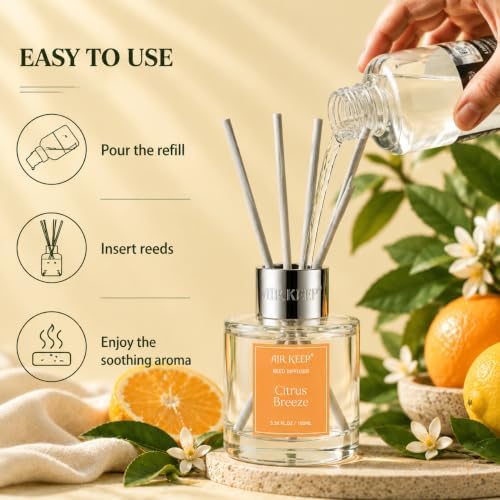 Airkeep Citrus Breeze Reed Diffuser Refill – 6.76 fl oz Premium Scented Oil for Home Aromatherapy – Long-Lasting Fragrance for Reed Diffusers – Perfect for Bathroom, Bedroom & Home Decor