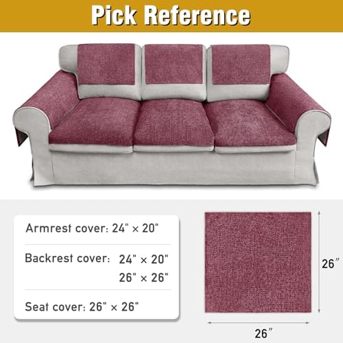 Couch Arm Covers, Sofa Arm Covers, Waterproof Armrest Cover for Sofa, Armchair, Loveseat, Non-Slip Recliner Arm Cover, Headrest Cover, Arm Chair Covers Set of 2 (Burgundy, 26"×26")