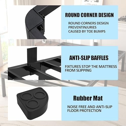 18 Inch Twin XL Metal Bed Frame with Round Corner,Mattress Stopper