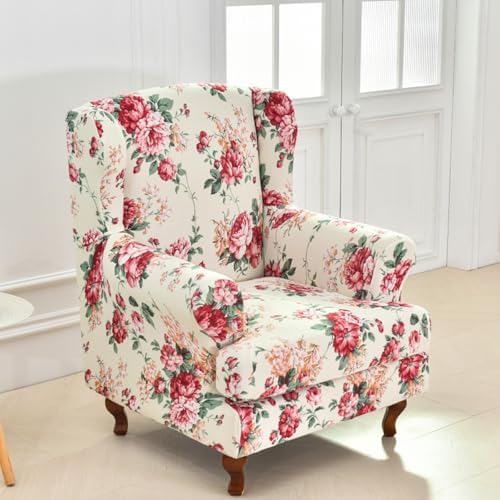 HAOYONG Wing Chair Slipcovers Stretch Wingback Chair Covers Printed 2 Pieces Wingback Armchair Slipcover Elastic Chair Slip Covers Washable Armchair Protector Cover for Living Room and Bedroom
