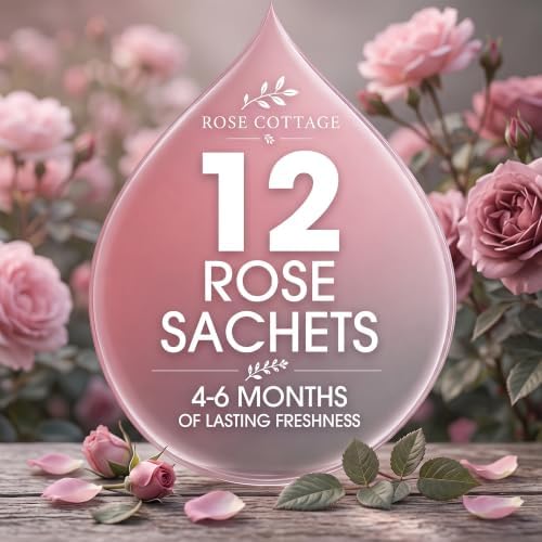 Large 12 Packs Rose Hanging Scented Sachets Long-Lasting Closet Deodorizer Air Freshener Fabric Refresher Odor Eliminator for Drawer Home Fragrance Gift Set