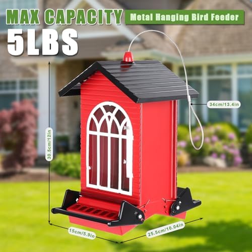 Gbekery Squirrel Proof Bird Feeders, 5LB Capacity, Weight-Activated, Red
